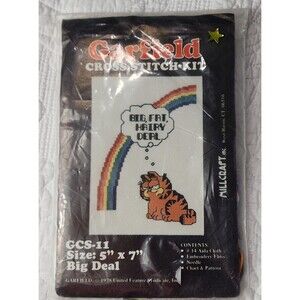 Vintage 1978 Garfield Cross Stitch Kit GCS-11 “Big Fat Hairy Deal” 5x7 Millcraft